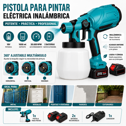 Pistola para Pintar Eléctrica Inalámbrica | Incluye 2 Baterías