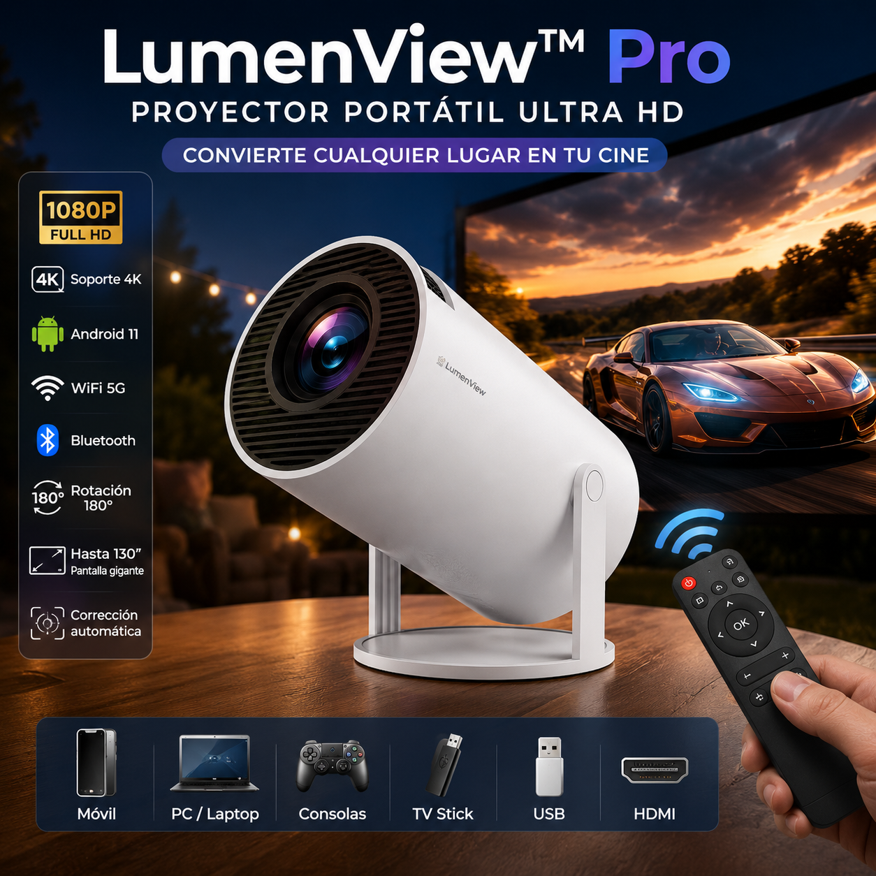 Proyector Portátil Ultra HD LumenView™ Pro | Cine en Casa